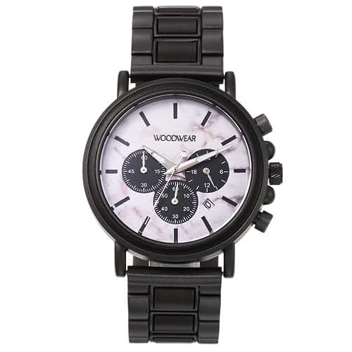 Woodwear Herrenholzarmbanduhr Chronograph-Armbanduhr mit schwarzem Edelstahlgehäuse und weißem Zifferblatt Modell Naturzeit | Holzoptik Uhr Schwarz | Designer Herrenuhr Woodwear Herrenholzarmbanduhr Chronograph-Armbanduhr mit schwarzem Edelstahlgehäuse und weißem Zifferblatt Modell Naturzeit | Holzoptik Uhr Schwarz | Designer Herrenuhr von woodwear