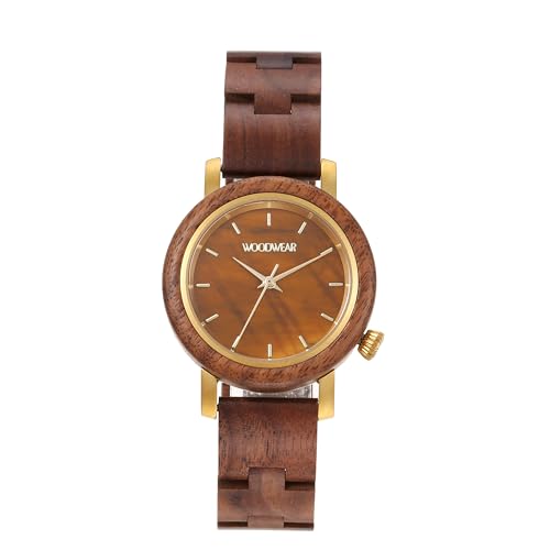 woodwear Damenarmbanduhr aus edlem Walnuss mit Tigerauge-Zifferblatt Armbanduhr Holzuhr japanischem Marken Quarzwerk Tiger´s Eye von woodwear
