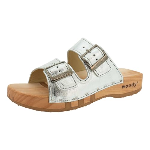 woody Damen Maxima Clog Pantolette, Silver, Numeric_41 EU von woody