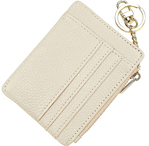 woogwin Damen Slim RFID Kreditkartenetui Mini Front Pocket Wallet Coin Purse Keychain, Beige von woogwin