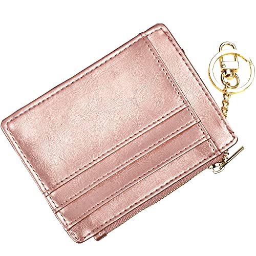 woogwin Damen Slim RFID Kreditkartenetui Mini Front Pocket Wallet Coin Purse Keychain, Ölwachs Rosegold, small, Classic von woogwin