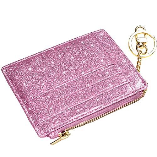 woogwin Damen Slim RFID Kreditkartenetui Mini Front Pocket Wallet Coin Purse Keychain, rosa (glitter pink), small von woogwin