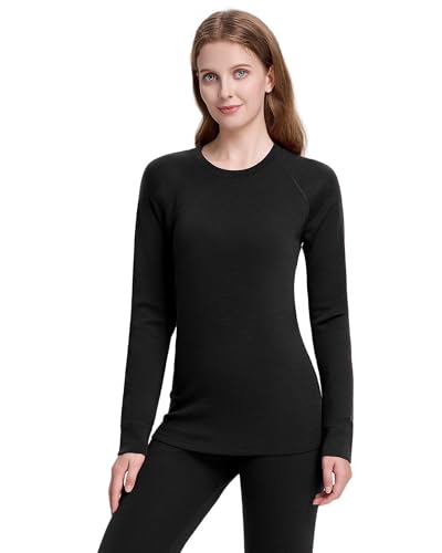 woolcano Damen Thermounterwäsche Oberteil, 100% Merinowolle, Leichtes & Atmungsaktives Langarmshirt, Ideal für Ski, Outdoor & Winter Schwarz S von woolcano