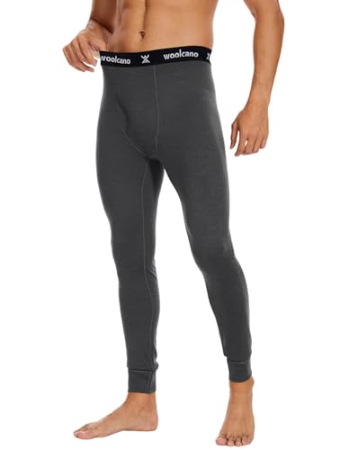 woolcano 100% Merino Wolle Lange Unterhosen Herren Thermounterwäsche Männer Lang Funktionsunterwäsche Dunkles Heidegrau XXL von woolcano