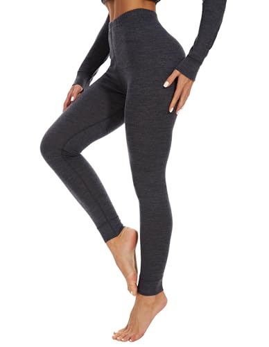 woolcano 100% Merino Wolle Damen Unterwäsche, Thermounterwäsche Leggings Funktionsunterhosen Dunkles Heidegrau M von woolcano