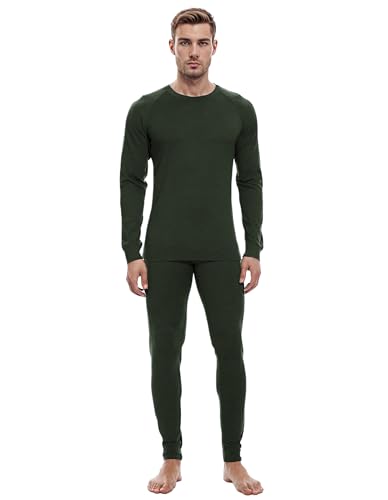 woolcano 100% Merinowolle Thermounterwäsche Herren, Thermounterwäsche Herren Merinowolle Set, Skiunterwäsche Winter Warm Weich Thermounterhose für Männer Armeegrün XXL von woolcano