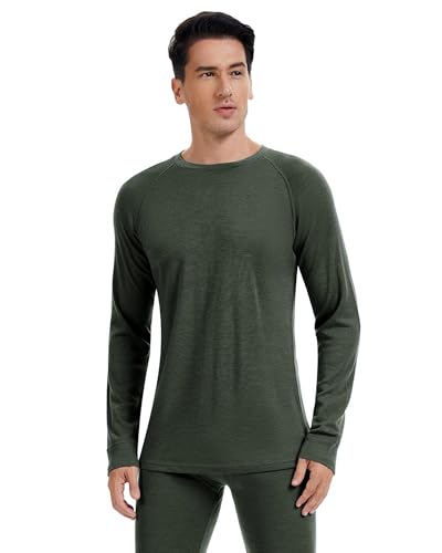 woolcano Herren Thermo Oberteil, 100% Merinowolle, Warmes & Atmungsaktives Langarmshirt, Baselayer für Winter & Outdoor Armeegrün M von woolcano