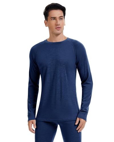 woolcano Herren Thermo Oberteil, 100% Merinowolle, Warmes & Atmungsaktives Langarmshirt, Baselayer für Winter & Outdoor Dunkelblau XXL von woolcano