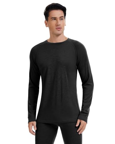 woolcano Herren Thermo Oberteil, 100% Merinowolle, Warmes & Atmungsaktives Langarmshirt, Baselayer für Winter & Outdoor Schwarz M von woolcano