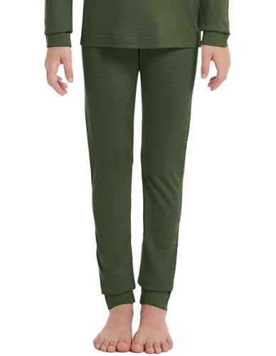 woolcano Kinder Thermounterhose aus 100% Merinowolle, Atmungsaktive Funktionswäsche für Jungen und Mädchen, Armeegrün 5-6 von woolcano