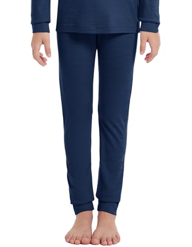 woolcano Kinder Thermounterhose aus 100% Merinowolle, Atmungsaktive Funktionswäsche für Jungen und Mädchen, Marineblau 9-10 von woolcano