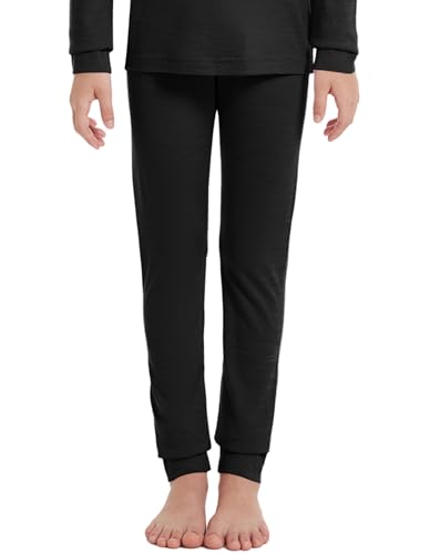 woolcano Kinder Thermounterhose aus 100% Merinowolle, Atmungsaktive Funktionswäsche für Jungen und Mädchen, Schwarz 11-12 von woolcano