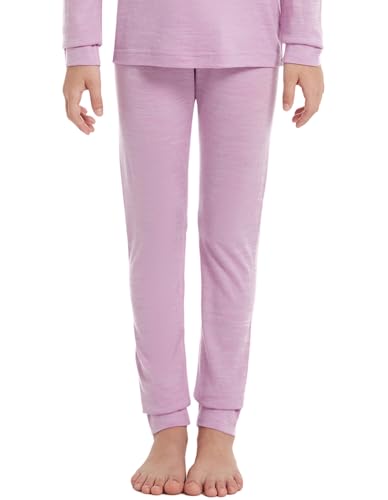woolcano Kinder Thermounterhose aus 100% Merinowolle, Atmungsaktive Funktionswäsche für Jungen und Mädchen, Violett 5-6 von woolcano