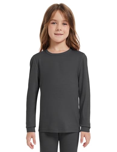 woolcano Thermooberteil Kinder Unisex, 100 % Merinowolle, Langarmshirt für Jungen & Mädchen, Skiunterwäsche Winter, Weich & Wärmend Heidegrau 7-8 von woolcano