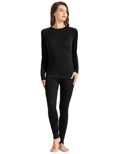 Woolcano Merino Thermounterwäsche Damen - Skiunterwäsche, Funktionsunterwäsche Mit Thermo Oberteil und Leggings - Schwarz S von woolcano