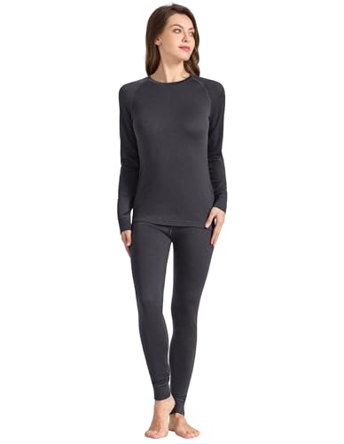 woolcano 100% Merino Thermounterwäsche Damen, Skiunterwäsche, Funktionsunterwäsche Thermo Oberteil und Leggings, Dunkelgrau S von woolcano