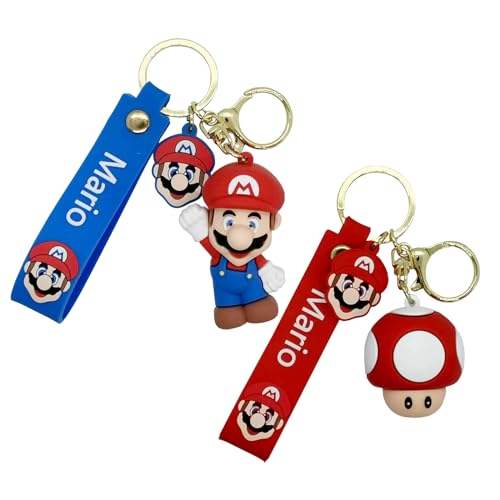 wopin 2 pcs Key Ring,-PVC Keyring Creative Mario Personality Keyring 3D Cute Anime Keychain Cell Phone Bag Pendant Decoration Accessories Gift for Women Men Girls Boys von wopin