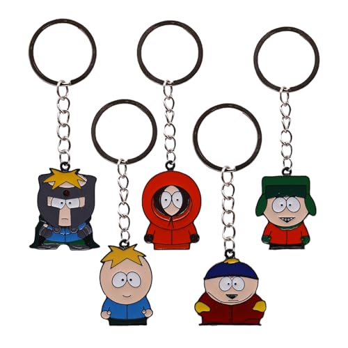 wopin 4 South Park Schlüsselanhänger, South Park Schlüsselanhänger Geschenke, Stan, Kyle, Kenny, Koch, Mr. Taschentuch Taschen Charms, Anime Charakter Schlüsselanhänger, Kinder Geschenke von wopin