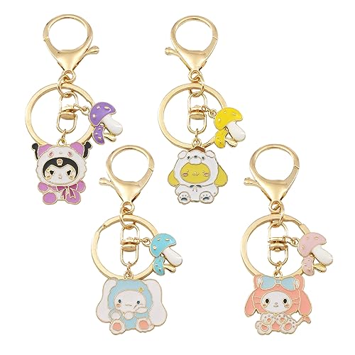 wopin Kuromi Schlüsselanhänger, Sanrio Schlüsselanhänger enthalten Kuromi, Hello Kitty, My Melody, Cinnamoroll Kawaii Schlüsselanhänger 4 Stück Niedlicher Taschenanhänger Geschenk für Kinder von wopin