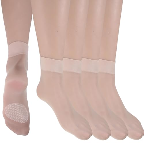 worahroe Nylonstrümpfe Feinstrümpfe Damen 12 Paar, 20 DEN Transparente Nylon Socken Damen mit Anti-Rutsch-Pads, Ultradünne Strümpfe Atmungsaktiv Socken Sandalen High Heels -Hautfarben von worahroe