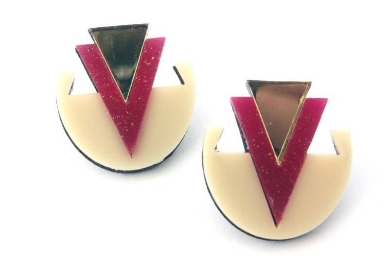 80Er Jahre Inspiriert Acryl Ohrringe in Gold Rosa Und Beige Art Deco von workingclasp
