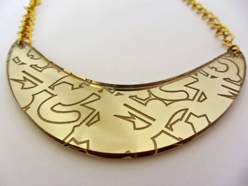 80Er Jahre Inspiriert Gold Spiegel Acryl Laser Geschnitten Lätzchen Halskette von workingclasp