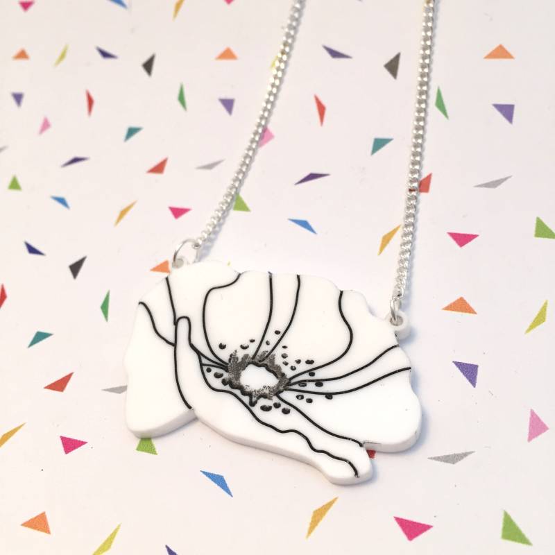 Weißer Mohn Frieden Halskette von workingclasp