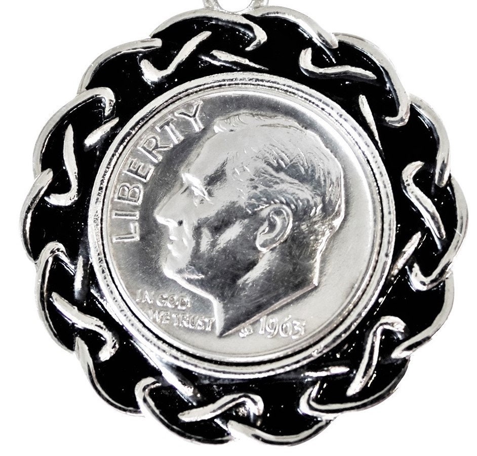 1963 Us Dime Münze Anhänger Halskette Mit Viel Glück Zum Geburtstag von worldcoincufflinks