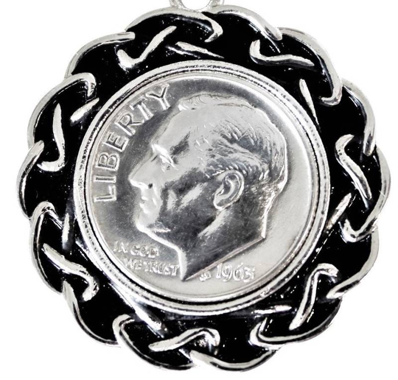 1963 Us Dime Münze Anhänger Halskette Mit Viel Glück Zum Geburtstag von worldcoincufflinks