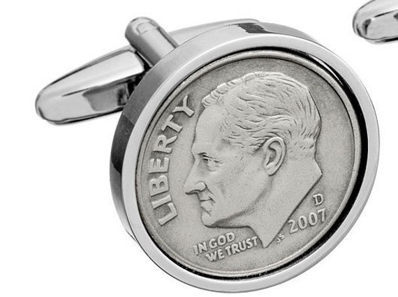 2007 Jubiläumsgeschenk, Manschettenknöpfe, Aluminium Dime Münze Manschettenknöpfe von worldcoincufflinks