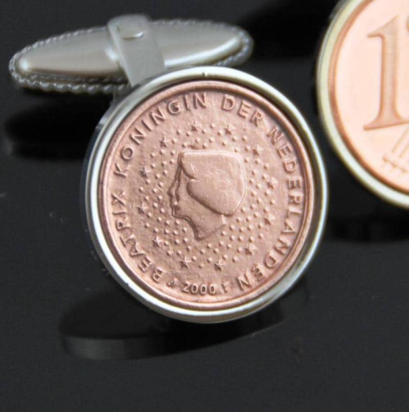 Handmade Cuff Links - European Coin Cufflinks - Dutch-Holland 1 Cent Euro Genuine Mint Coins. From Bank Roll von worldcoincufflinks
