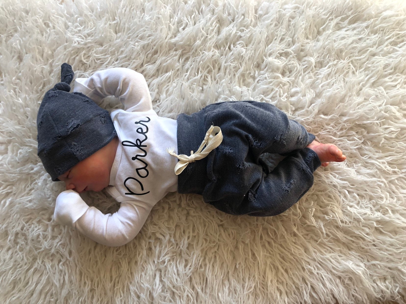 Blaues Baby Jungen Coming Home Outfit Newborn Boy Outfit, Distressed Outfit, Cu von worldfamouskids