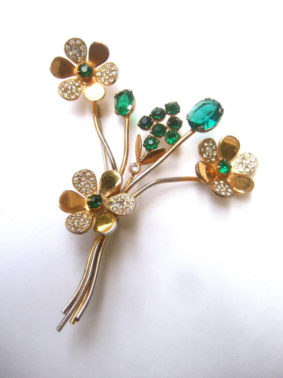 1940Er Jahre Sterling Vermeil Smaragd Kristallblume Spray Brosche 1940Er Jahre Sterling Vermeil Smaragd Kristallblume Spray Brosche von worldmarketproductio