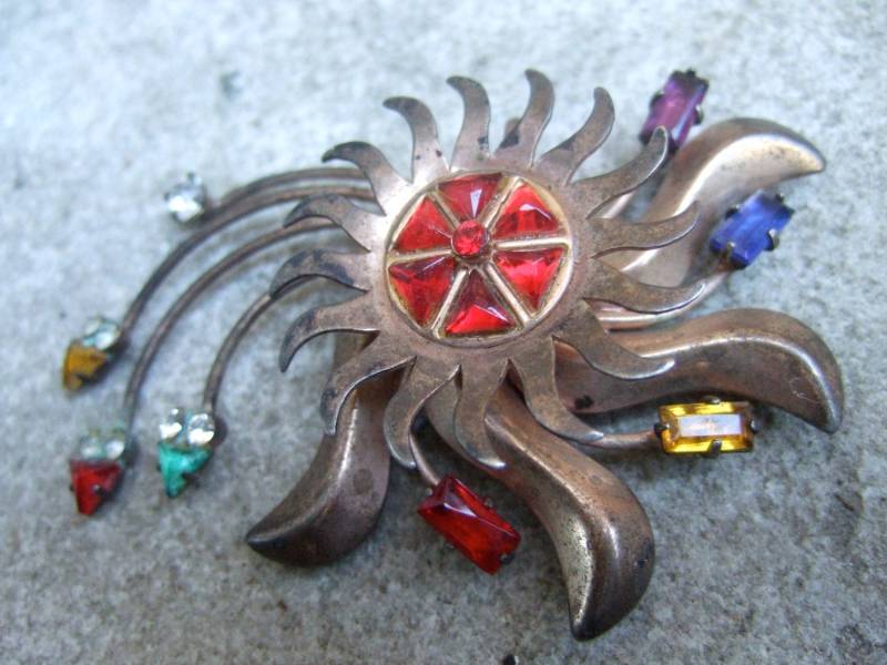 Sterling Crystal Jeweled Star Brust Brosche C 1950 Sterling Crystal Jeweled Star Brust Brosche C 1950 von worldmarketproductio