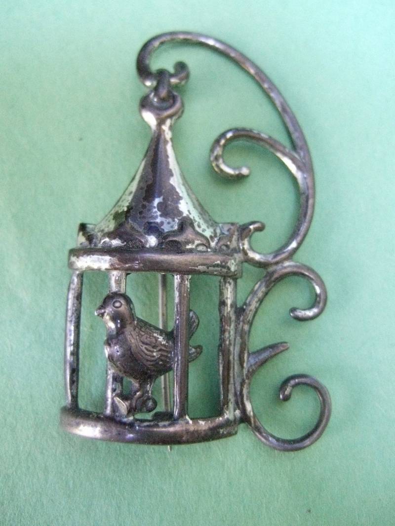 sterling Whimsical Bird Cage Brosche C 1950 sterling Whimsical Bird Cage Brosche C 1950 von worldmarketproductio