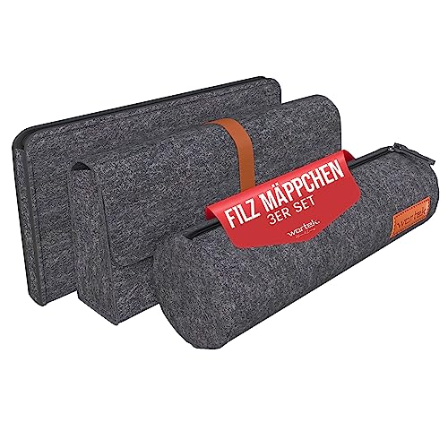 wortek Filz Federmäppchen schwarz 3er Set – Federtasche Federmappe Mäppchen Etui Stifte – Schlamppermäppchen Pencil case Federmäppchen Mädchen Jungen Erwachsene – Federpenal Schulmäppchen Stifteetui von wortek