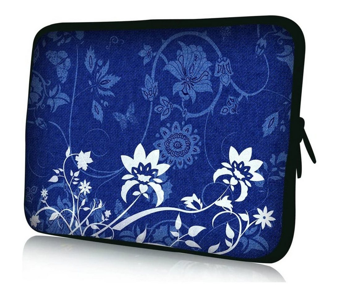 wortek Laptoptasche für Laptops bis 15,4, Blumen Ranke Blau Weiß, Wasserabweisend" von wortek