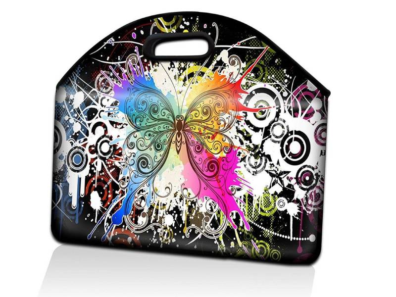 wortek Laptoptasche für Laptops bis 15,4", Schmetterling Bunt, Wasserabweisend, mit integriertem Tragegriff von wortek