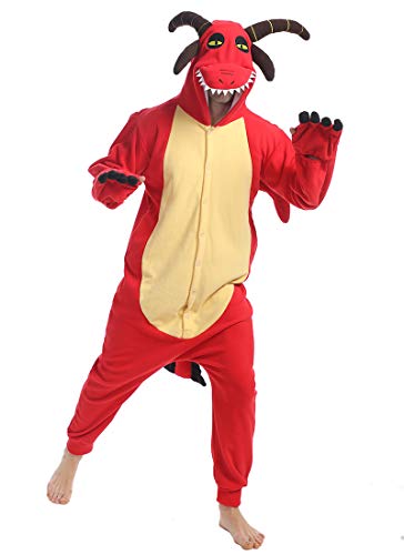 wotogold Herren Tier Drachen Pyjamas Cosplay Kostüme mit Horn (S, Rot Gelb) von wotogold