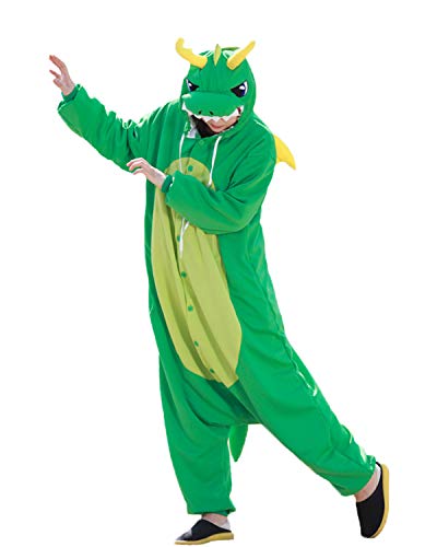 wotogold Herren Tier Drachen Pyjamas Cosplay Kostüme mit Horn Grün XXL von wotogold