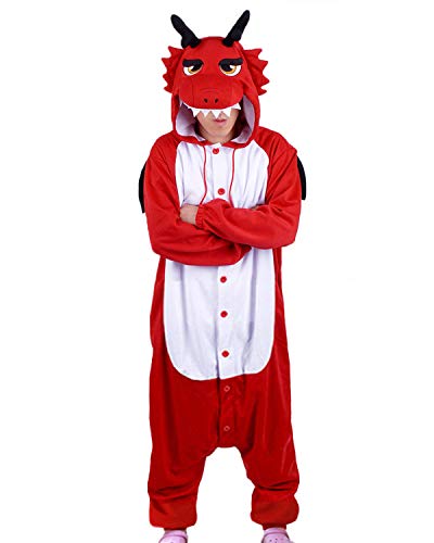 wotogold Herren Tier Drachen Pyjamas Cosplay Kostüme mit Horn Large rot von wotogold