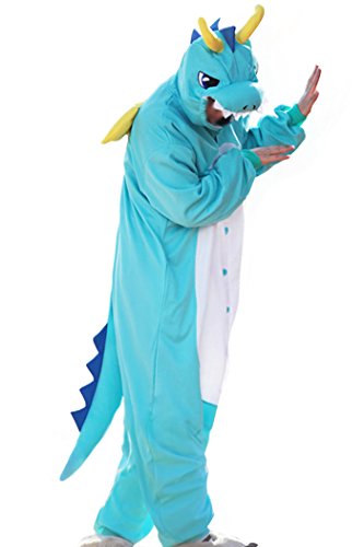 wotogold Herren Tier Drachen Pyjamas Cosplay Kostüme mit Horn Medium Blau von wotogold