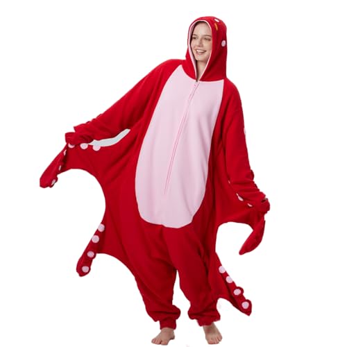 wotogold Tier Oktopus Pyjama Unisex Erwachsene Cosplay Kostüme Rot XL von wotogold