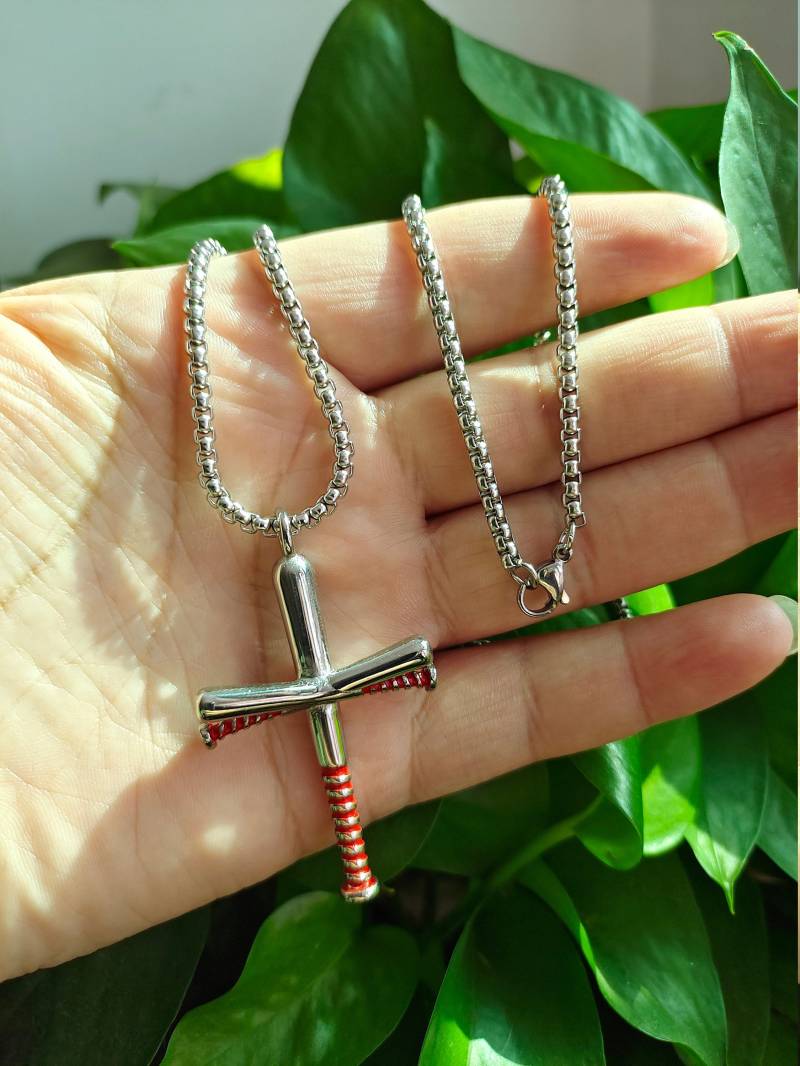 Baseballschläger-Kreuz-Halskette Edelstahl-Sport-Anhänger von wowhuateshow