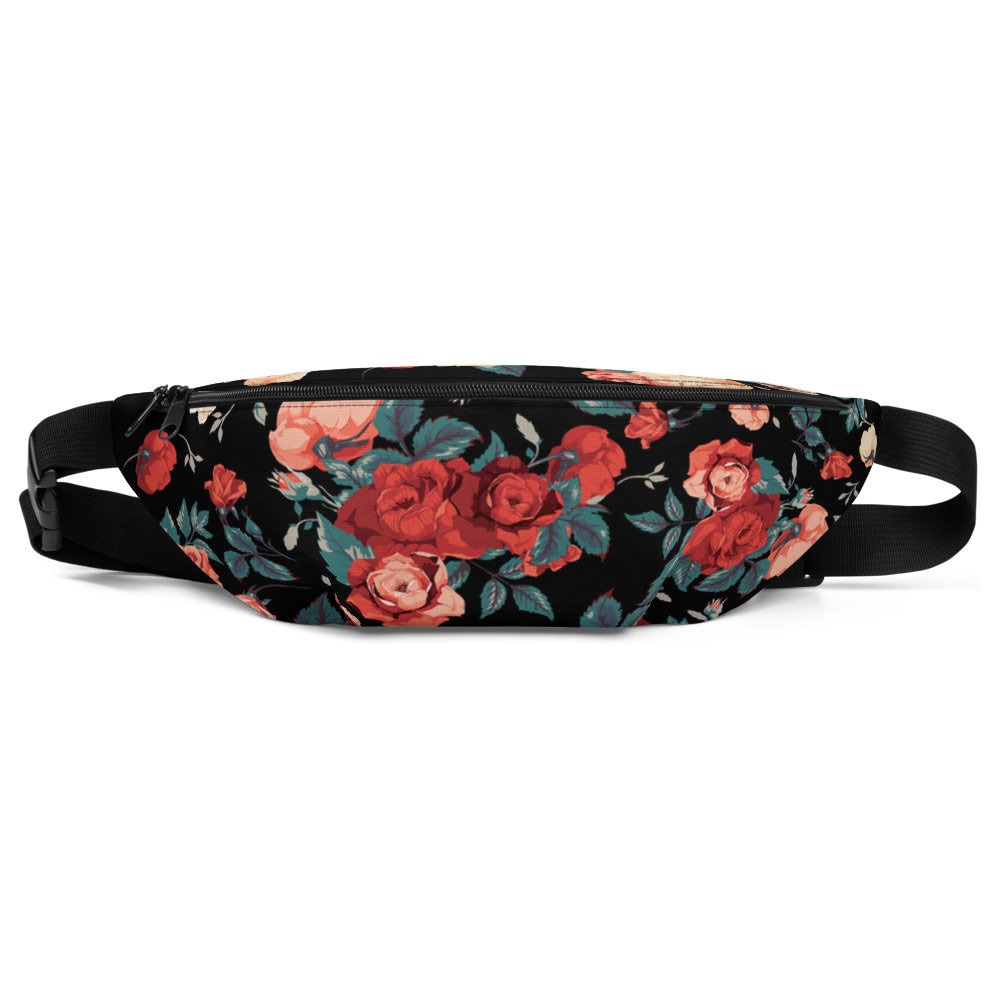 Vintage Rose Auf Schwarz Fanny Pack, Um Ihre Wertsachen Sicher Zu Halten von wowsee