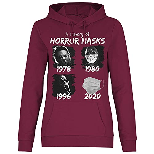 wowshirt Damen Hoodie A History of Horror Mask Halloween Purge Film Jason Serienmörder, Größe:M, Farbe:Burgundy von wowshirt