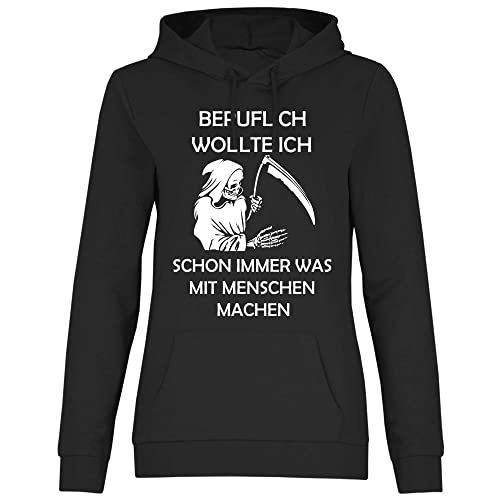 wowshirt Damen Hoodie Beruflich Wollte Ich Immer was Mit Menschen Machen Halloween Kostüm Sensenmann, Größe:L, Farbe:Black von wowshirt