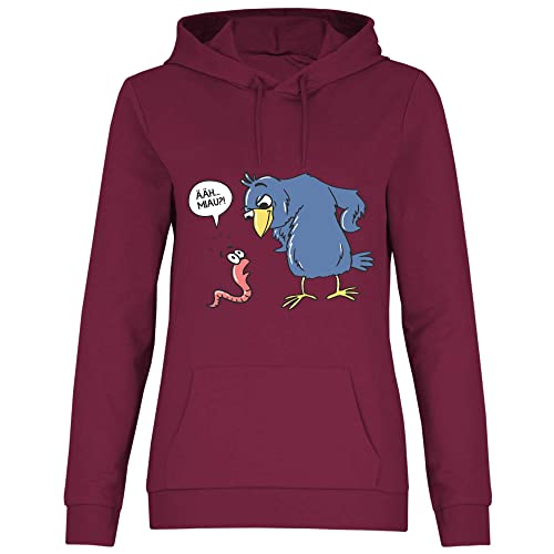 wowshirt Damen Hoodie Comic Äh MIAU Lustiger Spruch Vogel und Wurm, Größe:M, Farbe:Burgundy von wowshirt