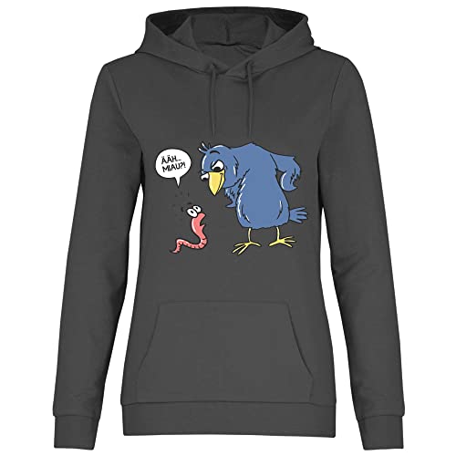 wowshirt Damen Hoodie Comic Äh MIAU Lustiger Spruch Vogel und Wurm, Größe:M, Farbe:Light Graphite von wowshirt