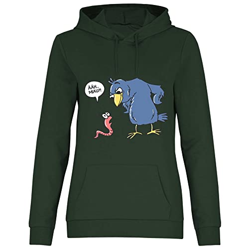 wowshirt Damen Hoodie Comic Äh MIAU Lustiger Spruch Vogel und Wurm, Größe:XL, Farbe:Bottle Green von wowshirt